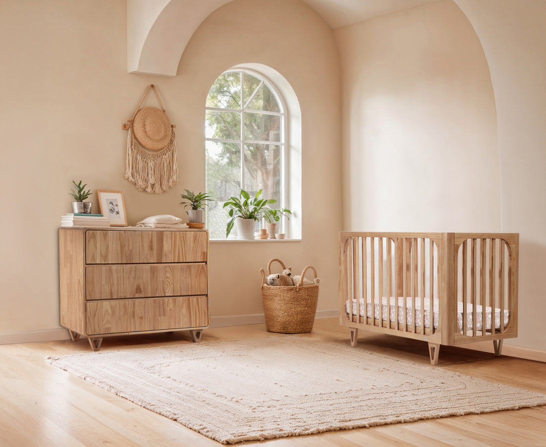 Cocoon VIBE 4in1 Cot, Dresser, Toddler Rail & Mattress Package Sandstone