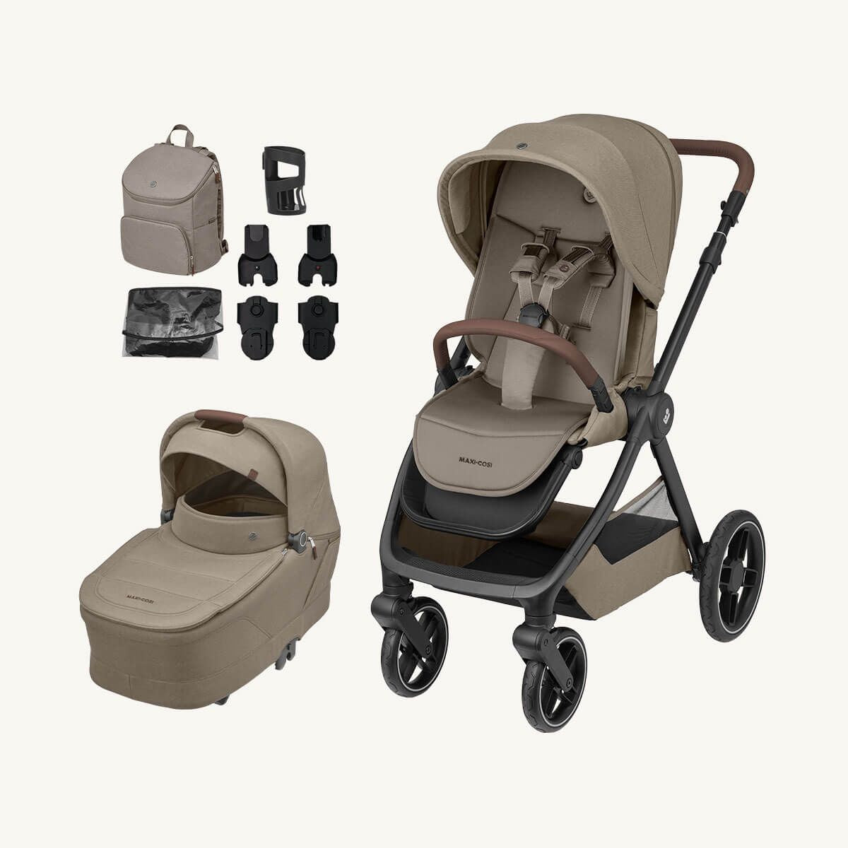Maxi-Cosi Oxford Stroller and Sense Bassinet - Twillic Truffle