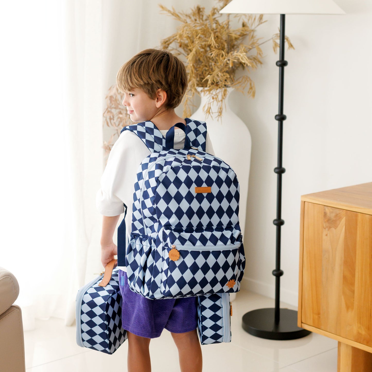 Fox & Fallow Navy Diamonds Backpack