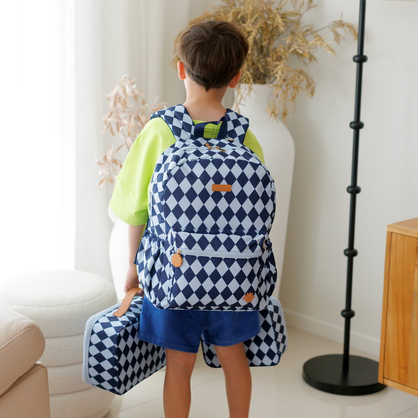 Fox & Fallow Navy Diamonds Backpack