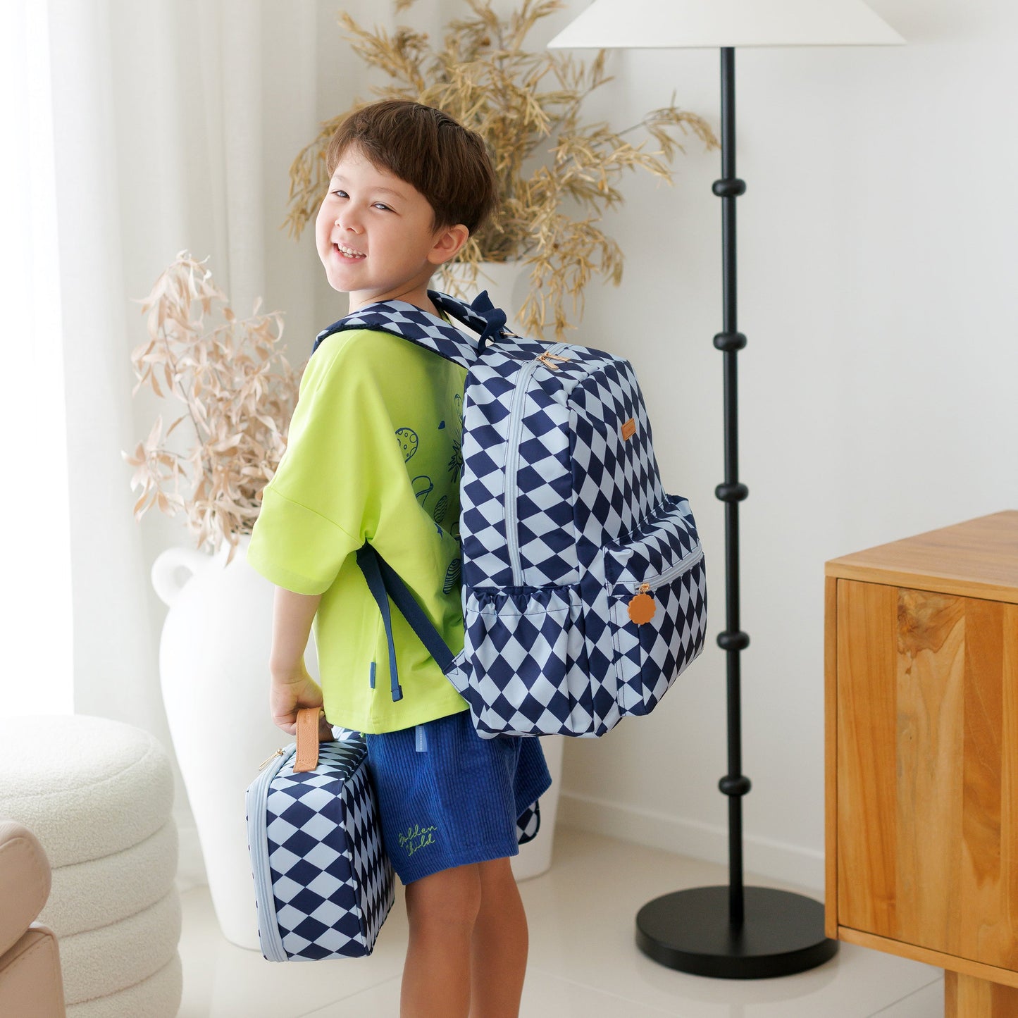 Fox & Fallow Navy Diamonds Backpack