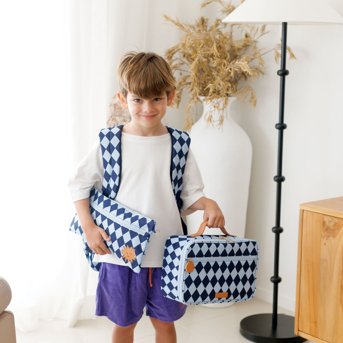 Fox & Fallow Navy Diamonds Backpack