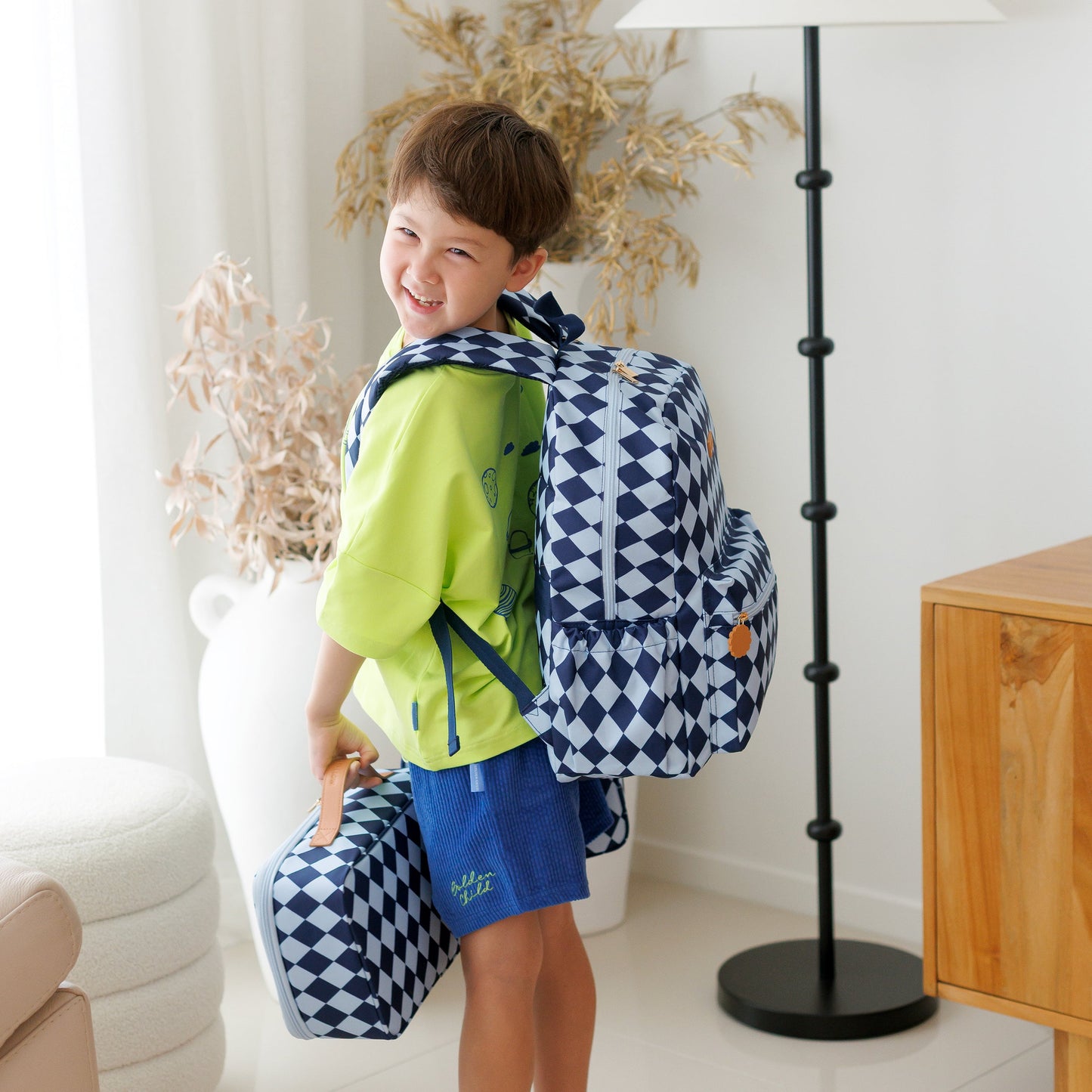 Fox & Fallow Navy Diamonds Backpack