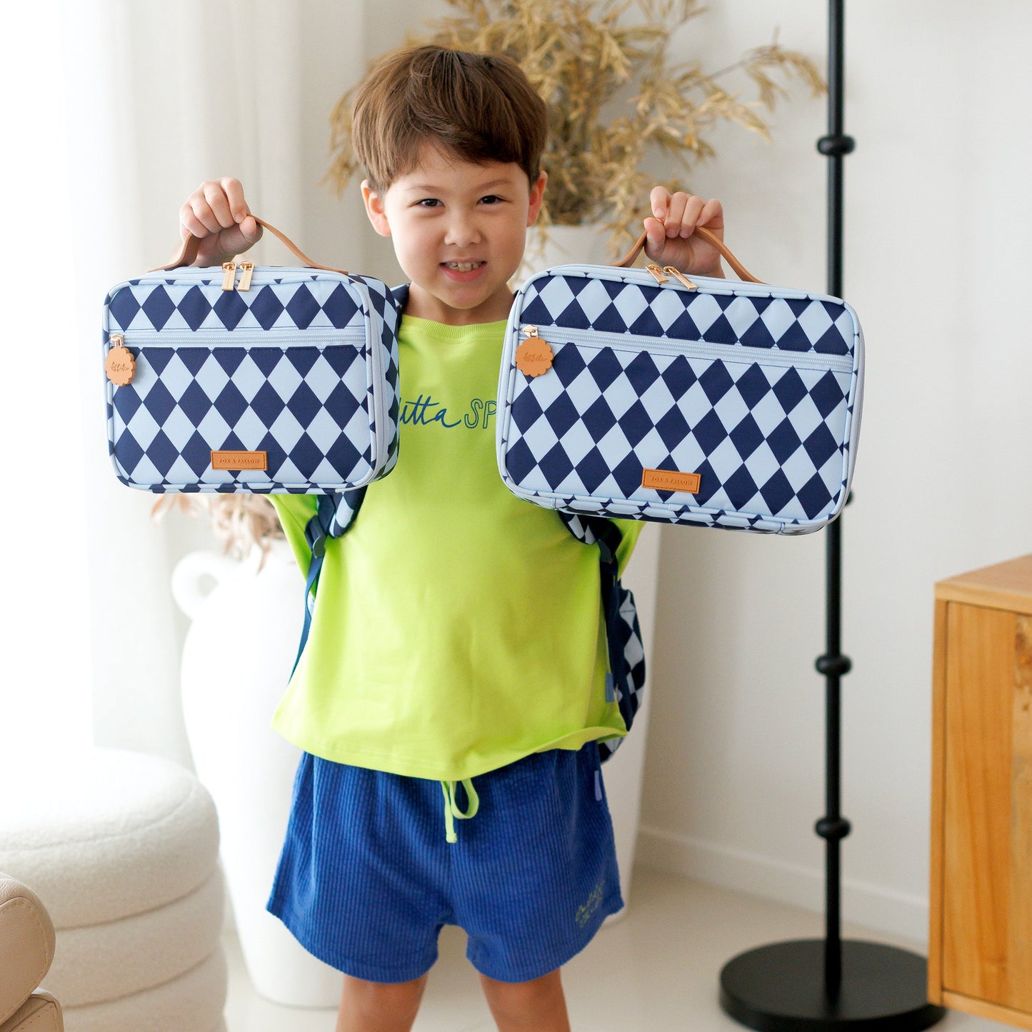 Fox & Fallow Navy Diamonds Mini Lunch Bag