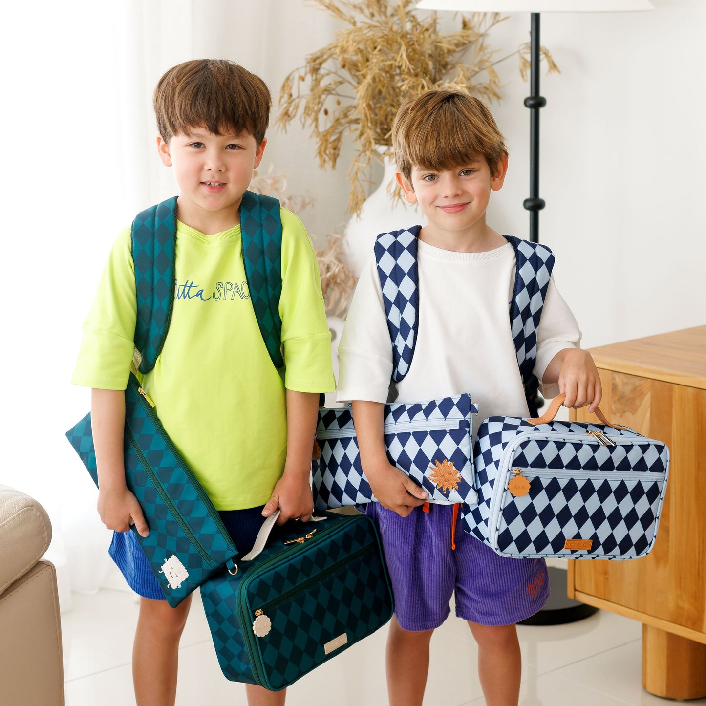 Fox & Fallow Navy Diamonds Mini Lunch Bag