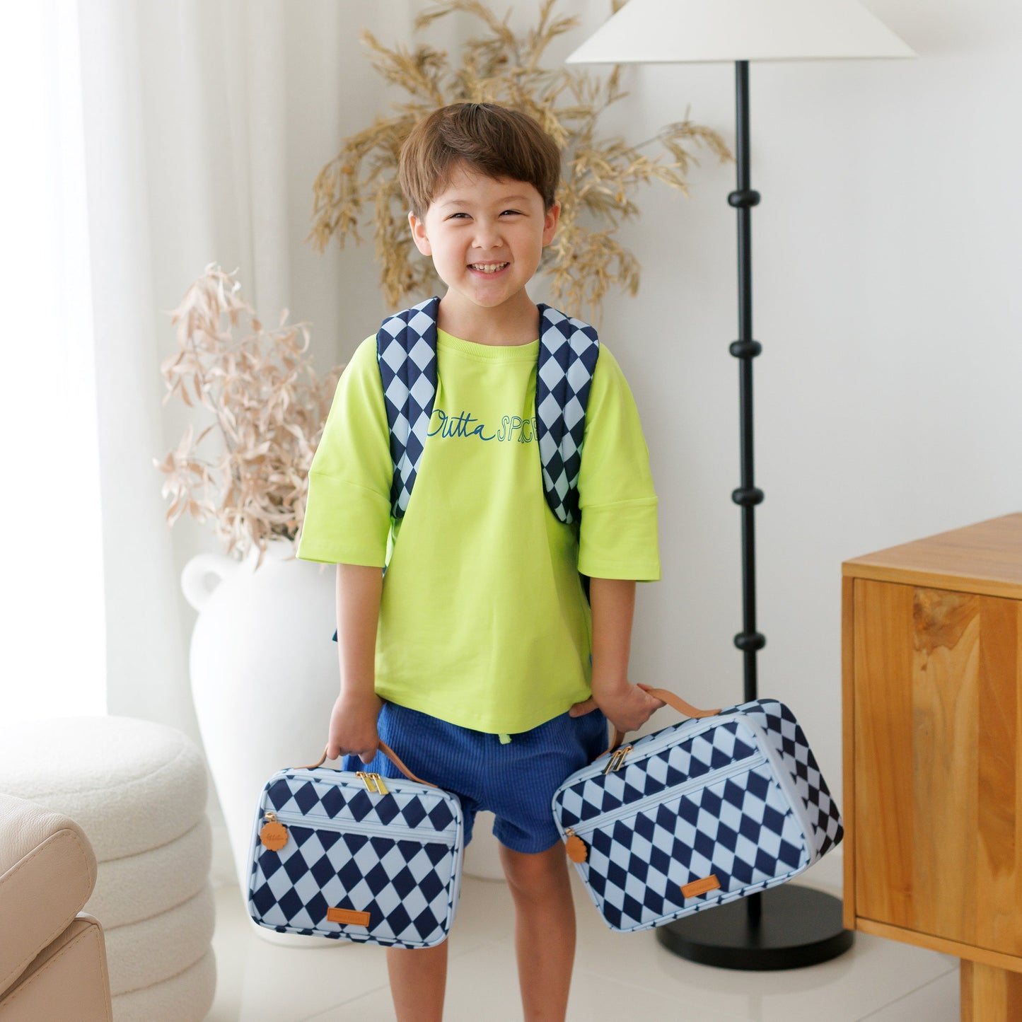 Fox & Fallow Navy Diamonds Mini Lunch Bag