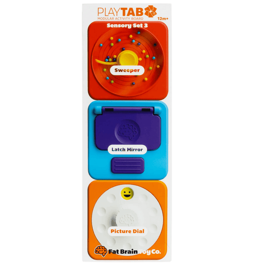FAT BRAIN TOYS PLAYTAB SENSORY SET 3 (LATCH MIRROR, PICTURE DIAL, SWEEPER TILE)