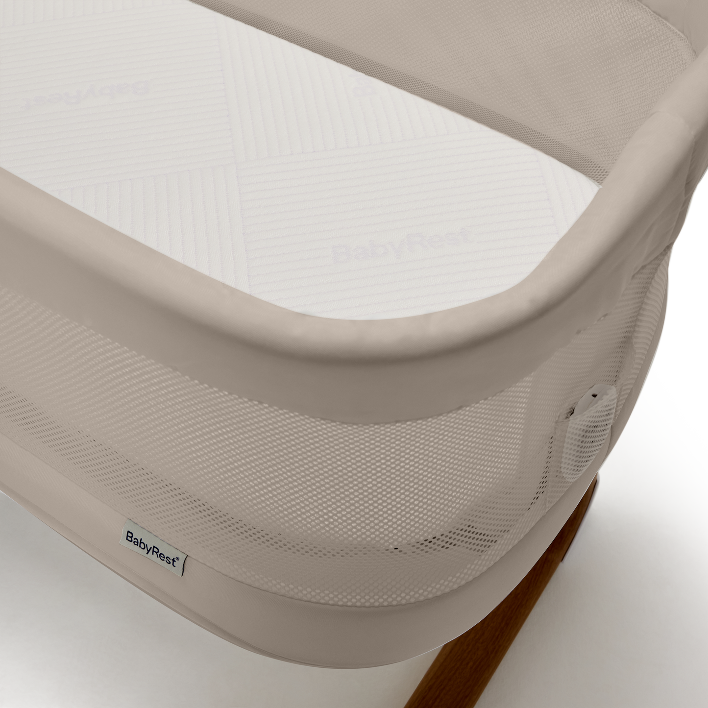 BabyRest Swan Smart Electric Bassinet - Beige/Walnut