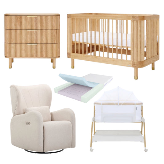 BabyRest Alfie Bassinet + BabyRest Juno Cot & Chest + BabyRest DuoCore Mattress + Celeste Nursery Chair Package