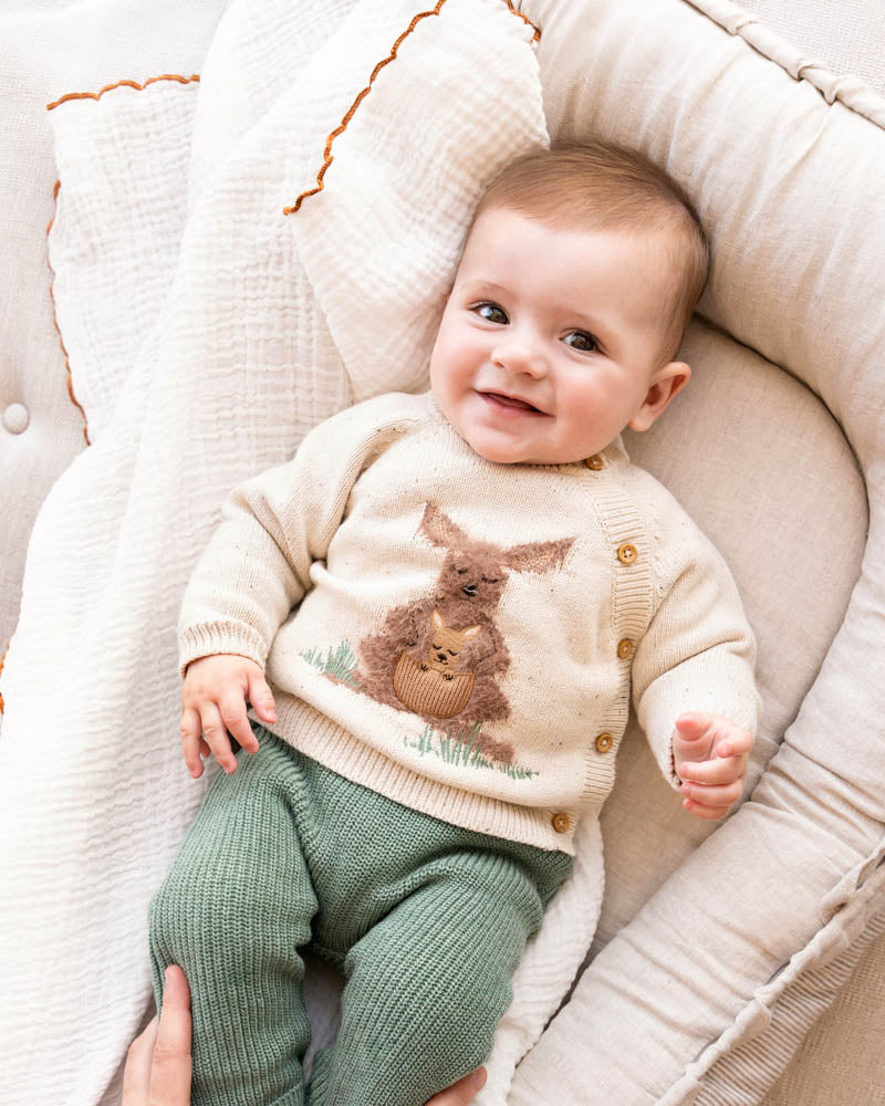 Bébé by Minihaha CHARLIE KANGAROO ORGANIC KNITTED CARDIGAN