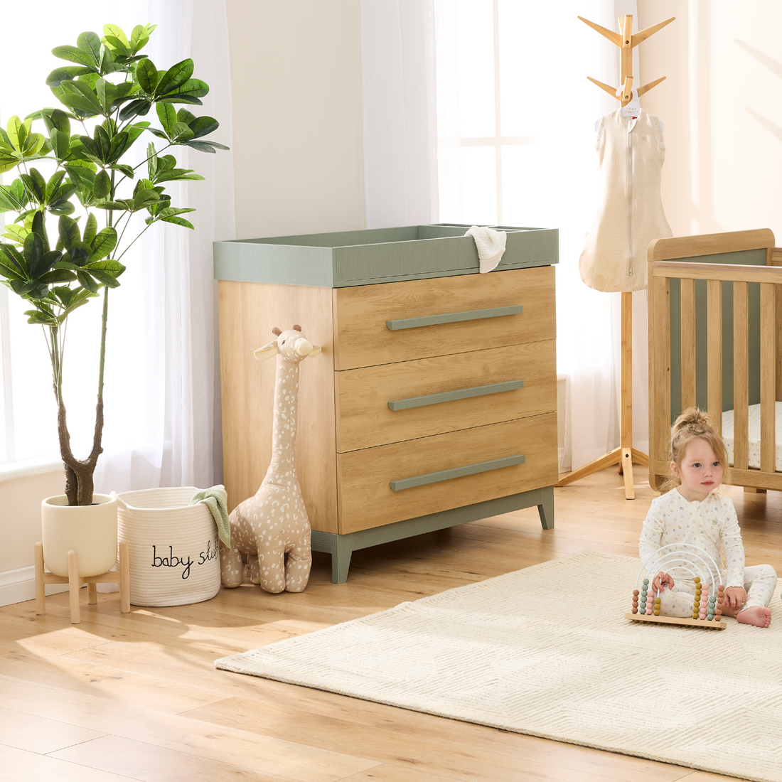 iL TuTTo Hallee Chest Changer in Sage Weave & Golden Oak