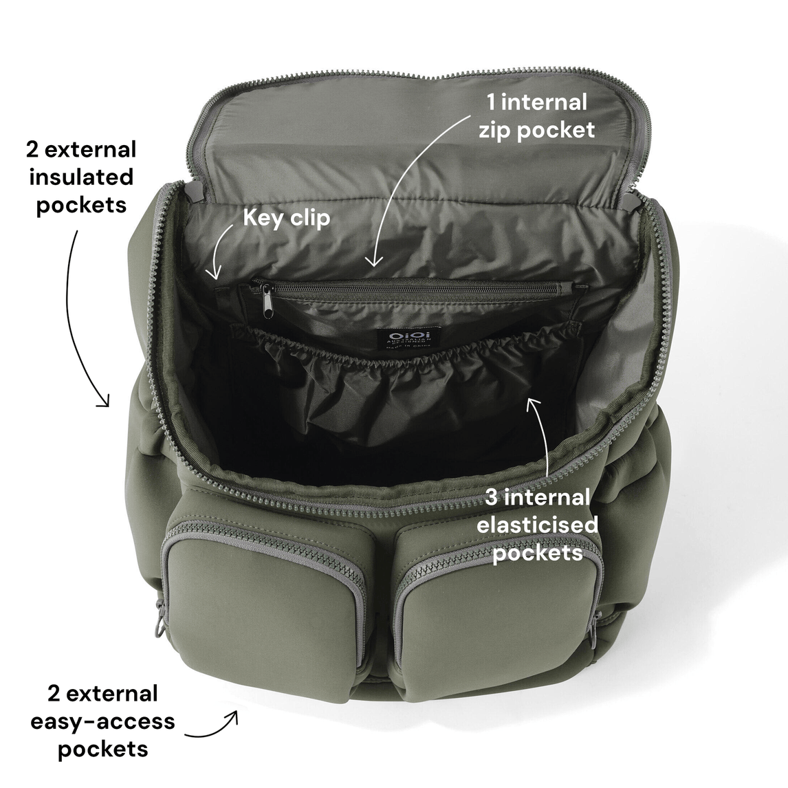 OiOi Signature Nappy Backpack - Sage Neoprene