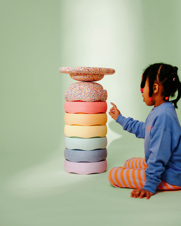 Stapelstein Balance Stepping Stones - Original + Board Combination, Set of 8, Rainbow Pastel Complete