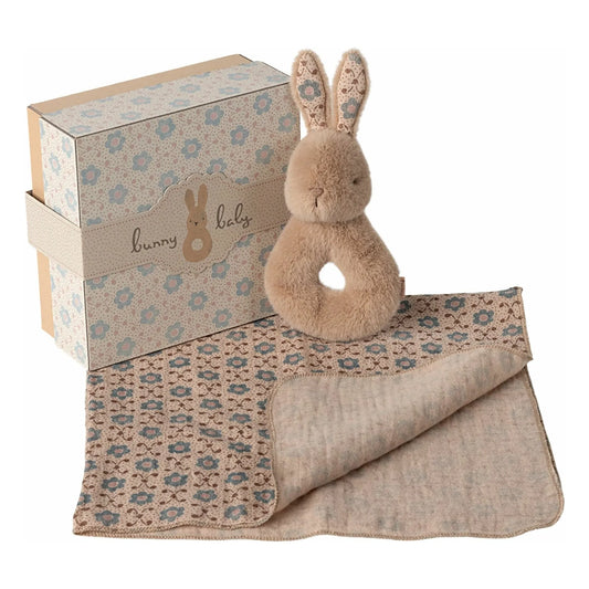 Maileg Rabbit Rattle Gift Set Cream Peach