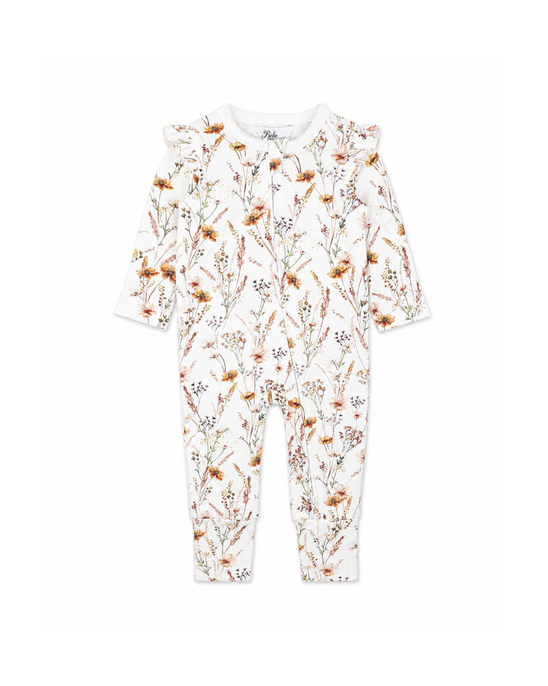 Bebe By Minihaha TAYLOR ORGANIC FLORAL LS ZIPSUIT