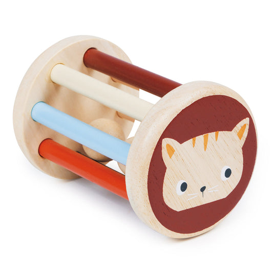 Wooden Rolling Kitten Rattle