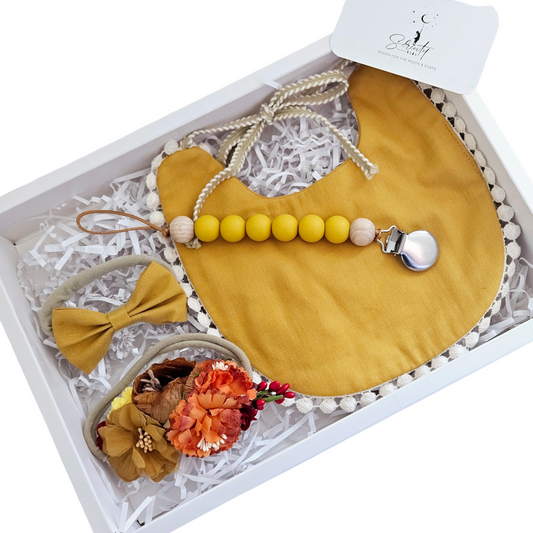 Baby Bib, Bows & Pacifier Holder Personalised Giftbox Set - Pumpkin Spice