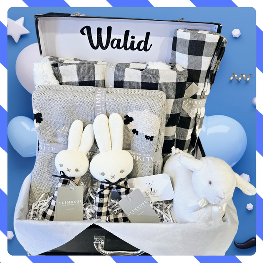 Personalised Baby Hamper Gift set - Monochrome Cuddles Gift Bundle