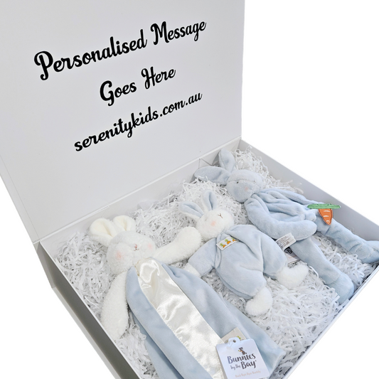 Personalised Bunnies By The Baby Magnetic Gift Box Hamper Set - Blue