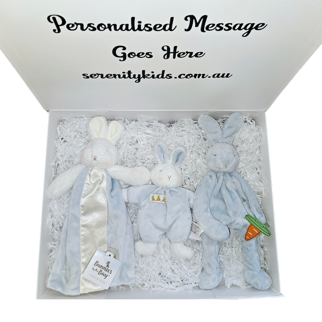 Personalised Bunnies By The Baby Magnetic Gift Box Hamper Set - Blue