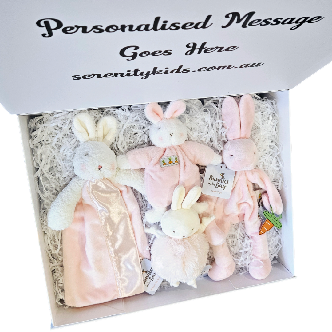 Four Piece Bunnies By The Baby Baby Personalised Magnetic Gift Box Baby Hamper - Pink