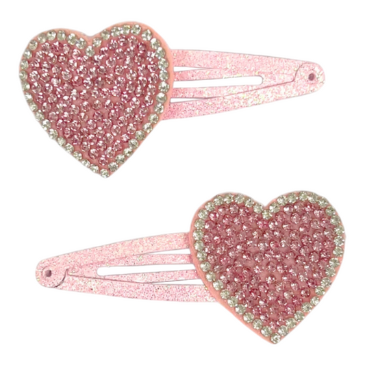 Pink Rhinestone Heart Hair Clips