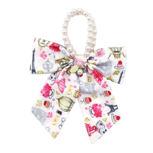 Claris In Paris Fashion Print and Pearl Hair Elastic with Bow