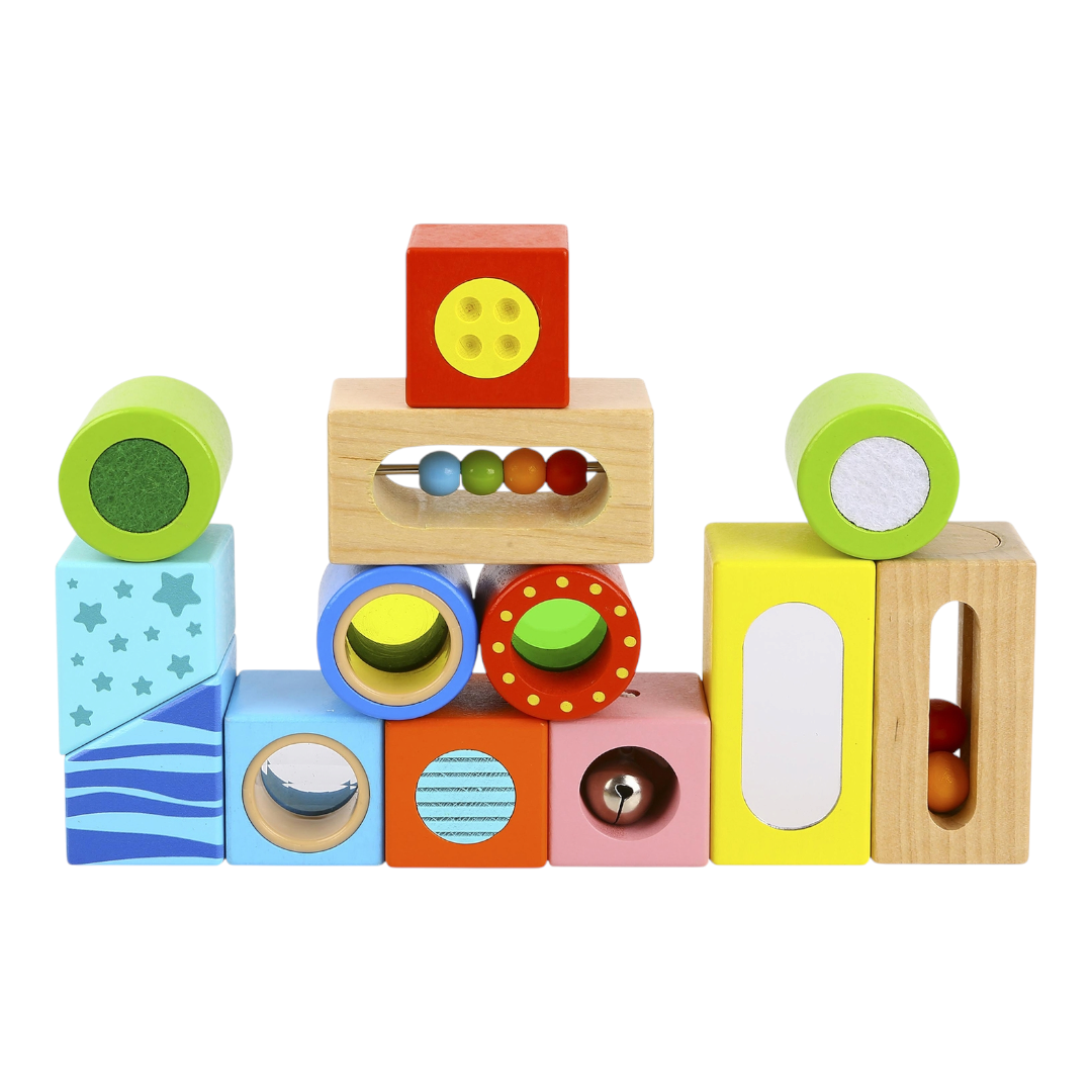 Multifunction Sensory Wooden Baby Blocks With Texture & Sound