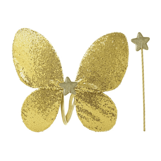 Gold Sequin Wings and Glitter Star Wand Set