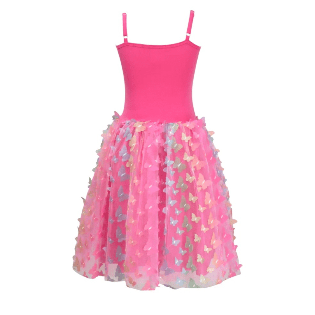 Girls Rainbow Butterfly Dress - Hot Pink