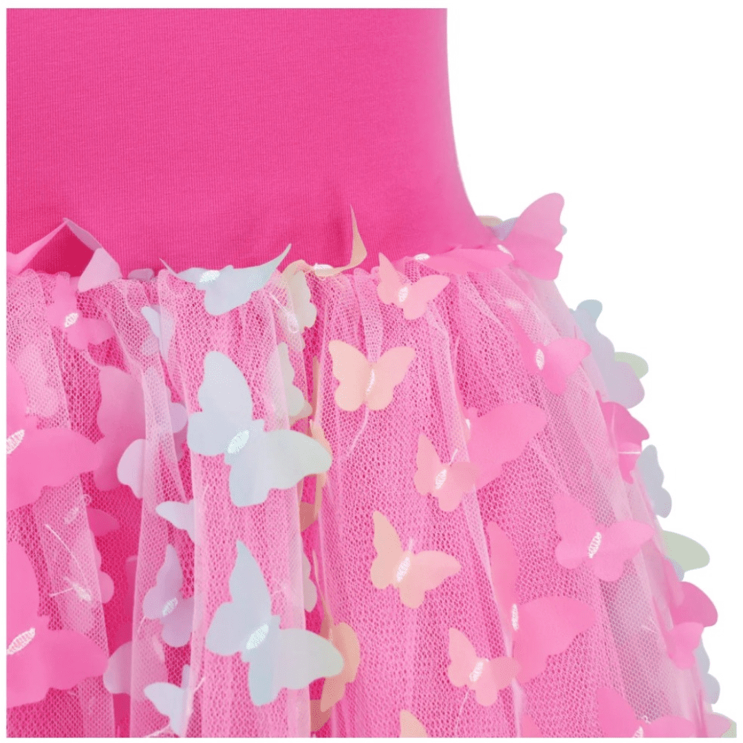Girls Rainbow Butterfly Dress - Hot Pink