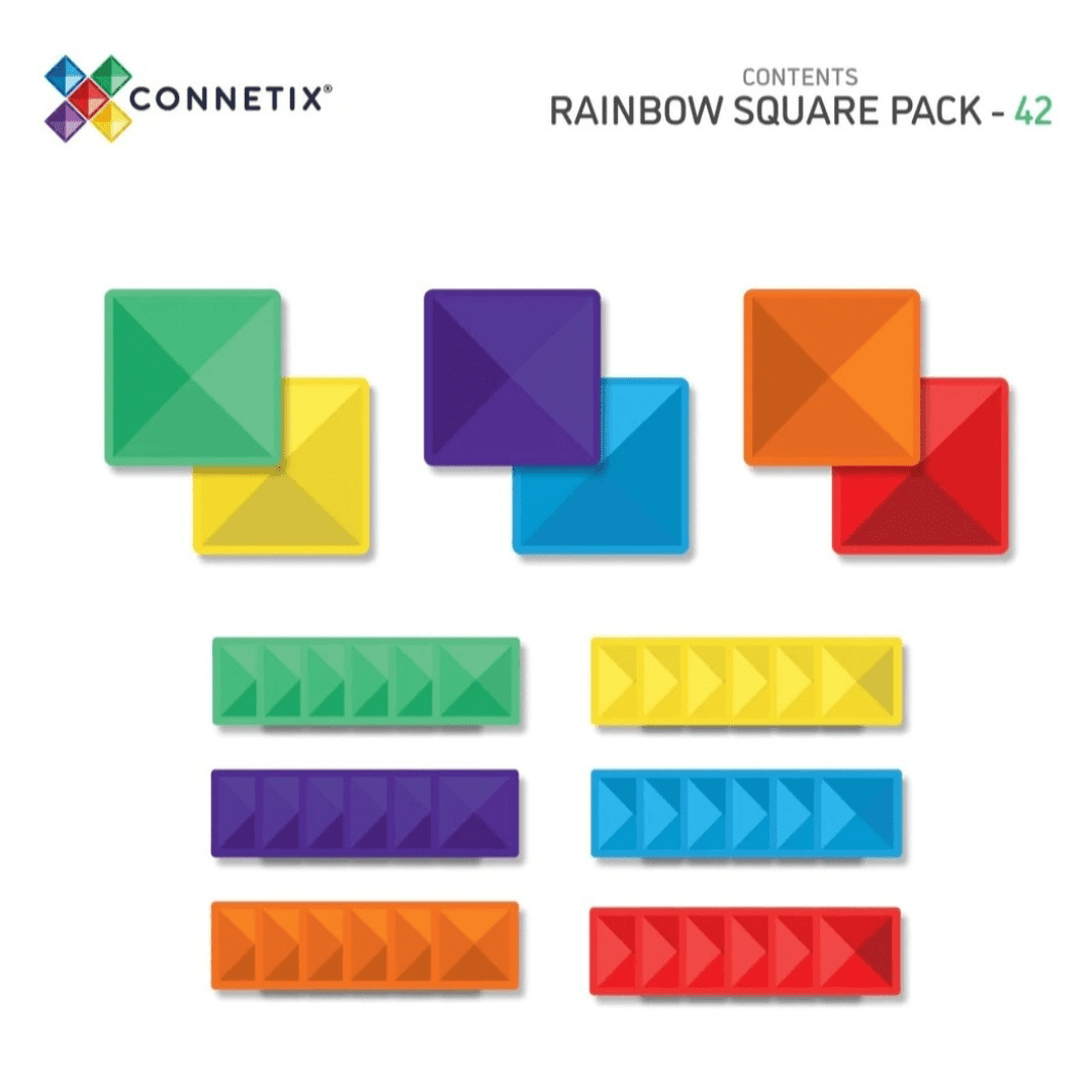 Connetix Magnetic Tiles Rainbow Square Pack 42 Pieces | Serenity Kids
