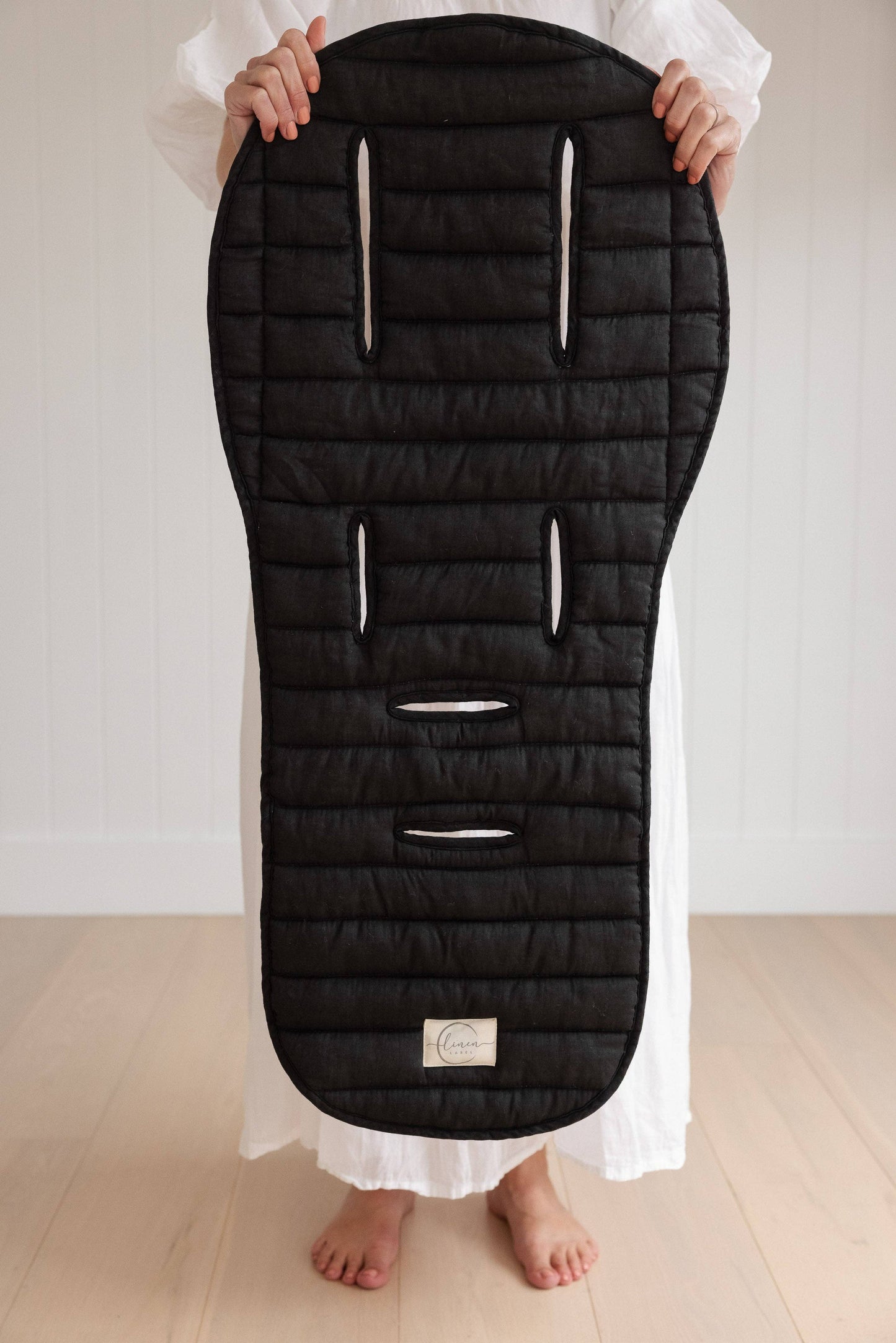 Charcoal & Oat - Pram Liner- Stripe Quilt