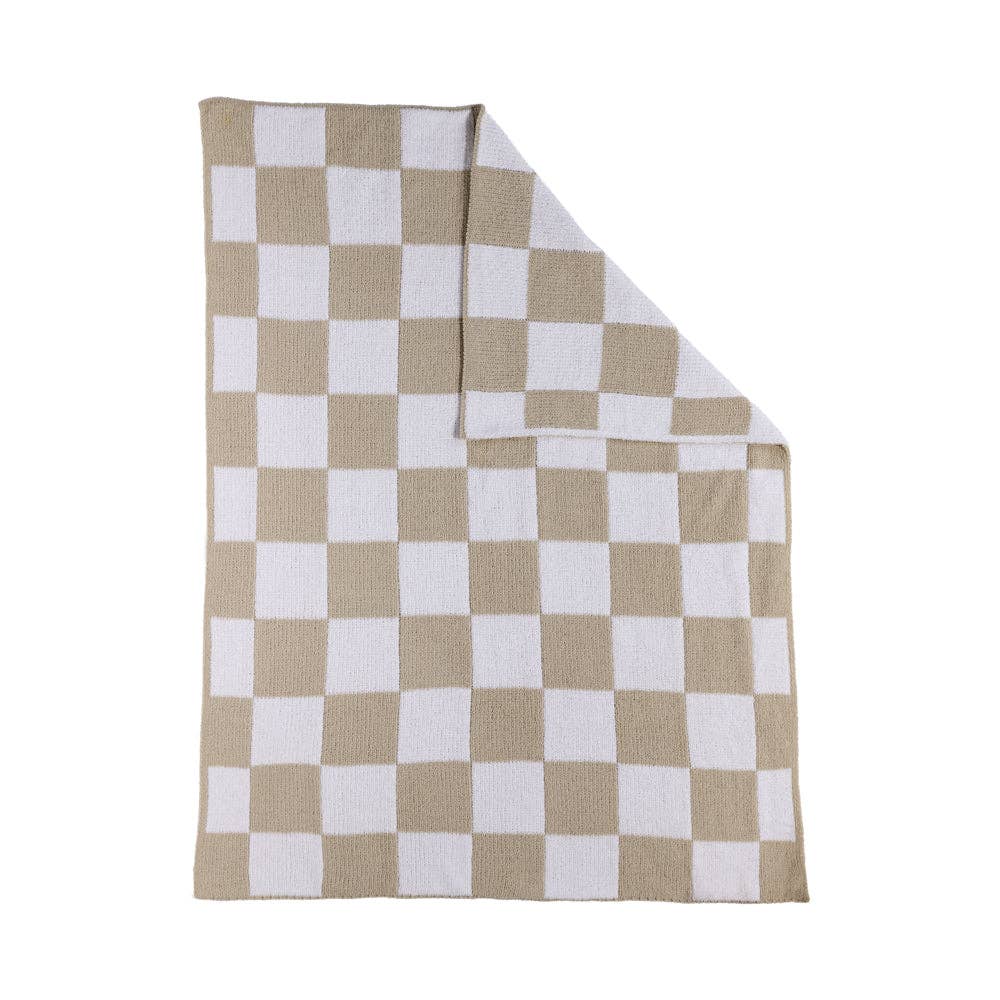 Chenille Blanket - Checkered Taupe