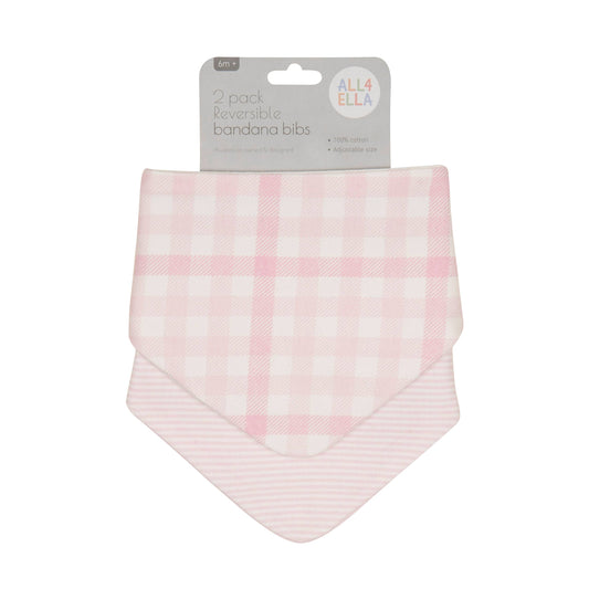 Bandana Bibs 2pk - Gingham Pink