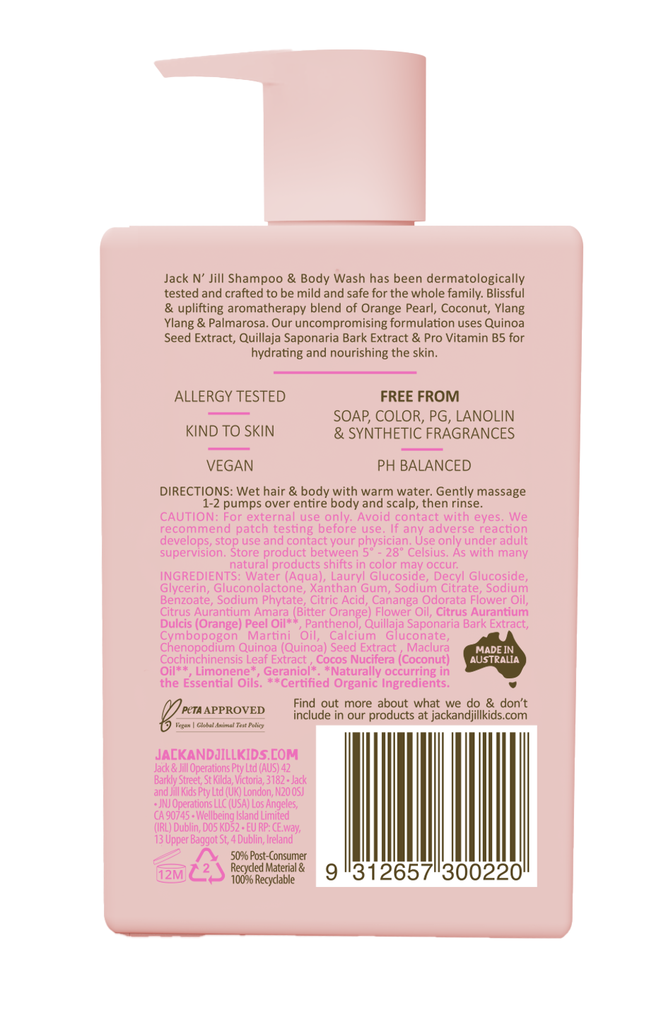 Jack'n'Jill Shampoo & Body Wash - Natural 300mL