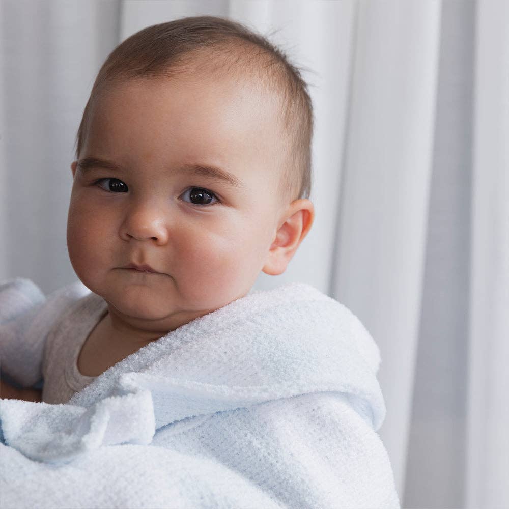 Chenille Blanket - Checkered Blue