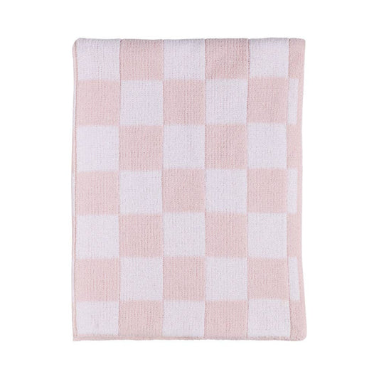 Chenille Blanket - Checkered Pink