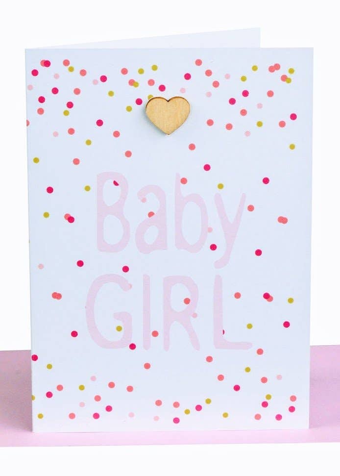 Baby Girl Greeting Card - Heart & Confetti *