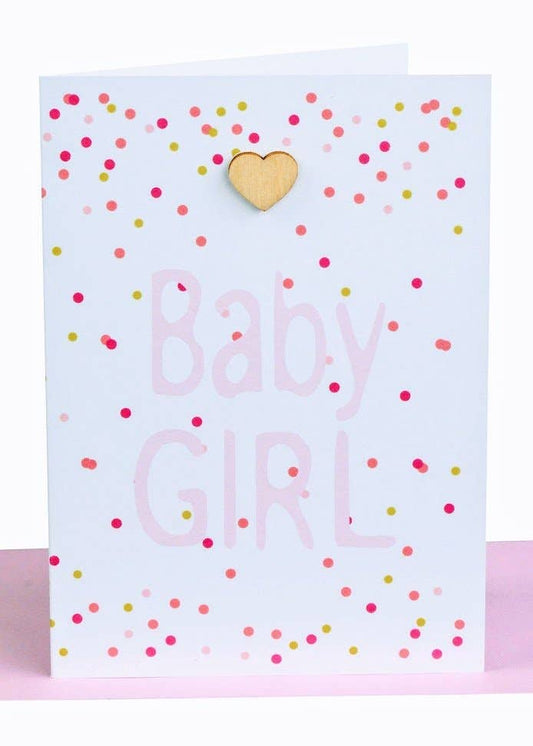 Baby Girl Greeting Card - Heart & Confetti *