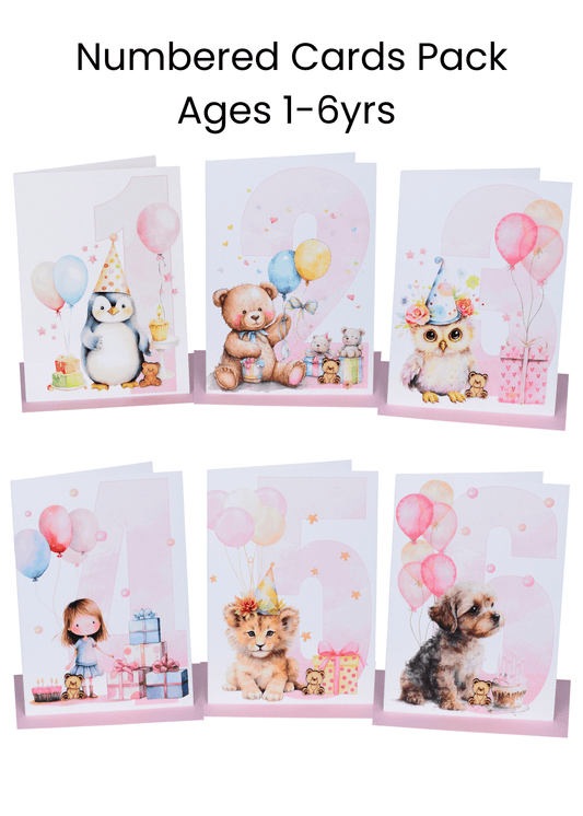 Girls Birthday Card Ages 1-6 with Wooden Teddy Bear embellishment