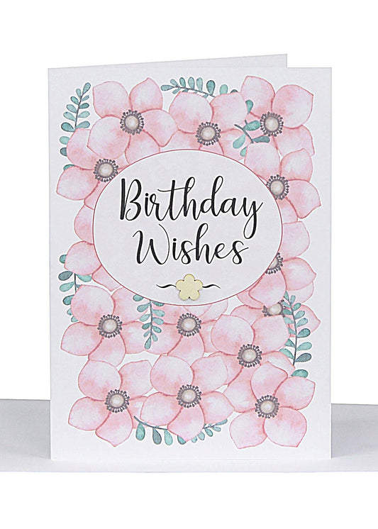 Birthday Wishes Gift Card - Pink Flowers *