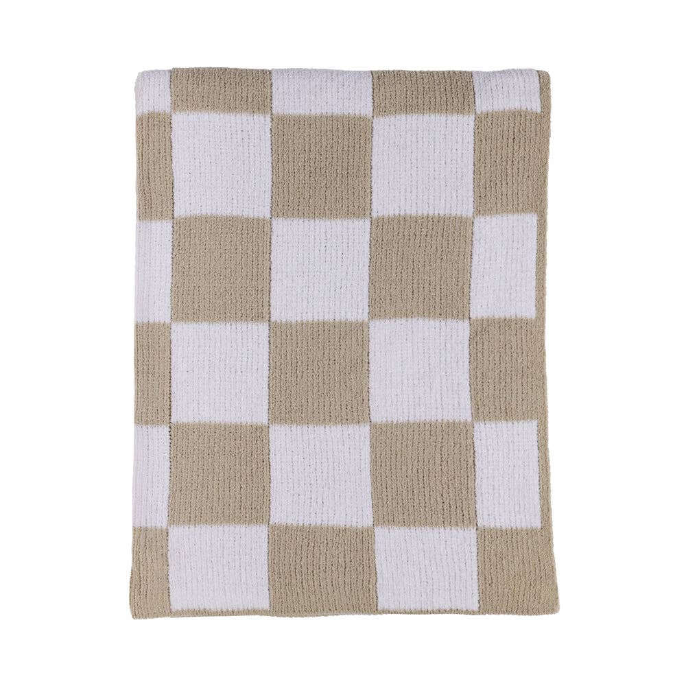 Chenille Blanket - Checkered Taupe