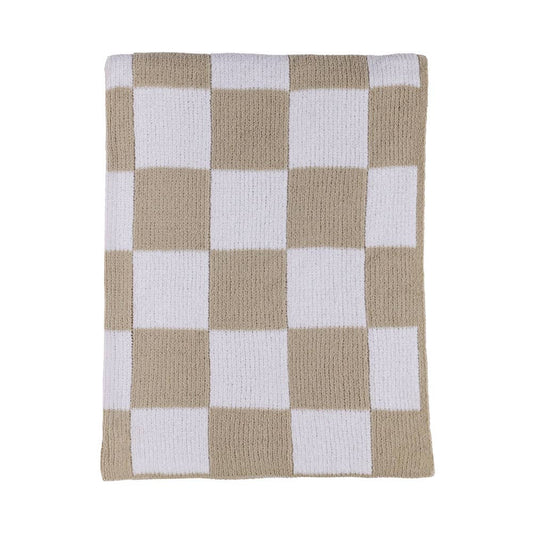 Chenille Blanket - Checkered Taupe