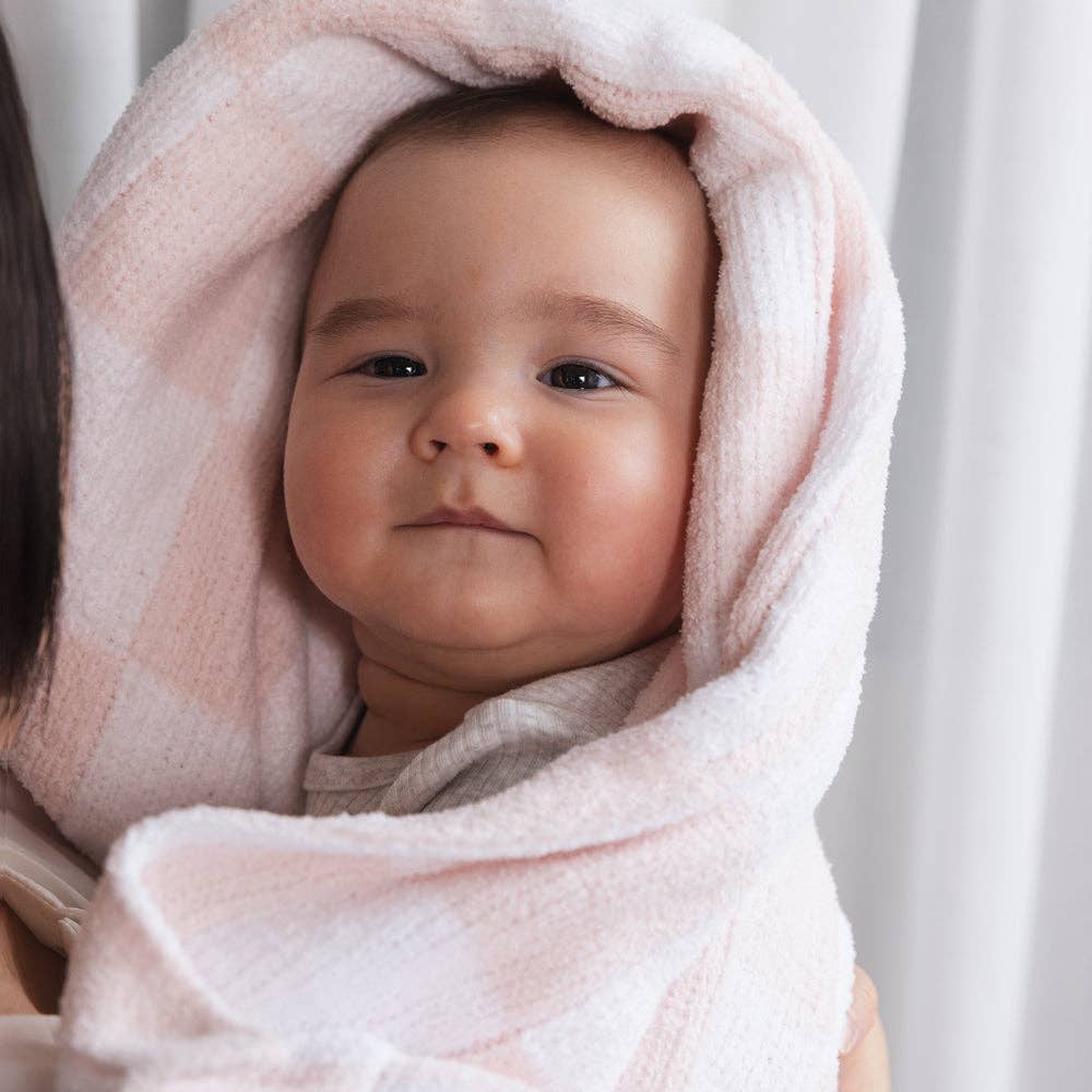 Chenille Blanket - Checkered Pink