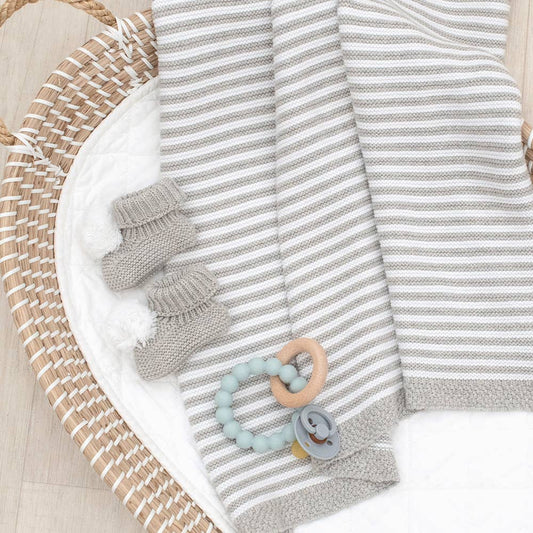 100% Cotton Knit Blanket - Grey Stripe