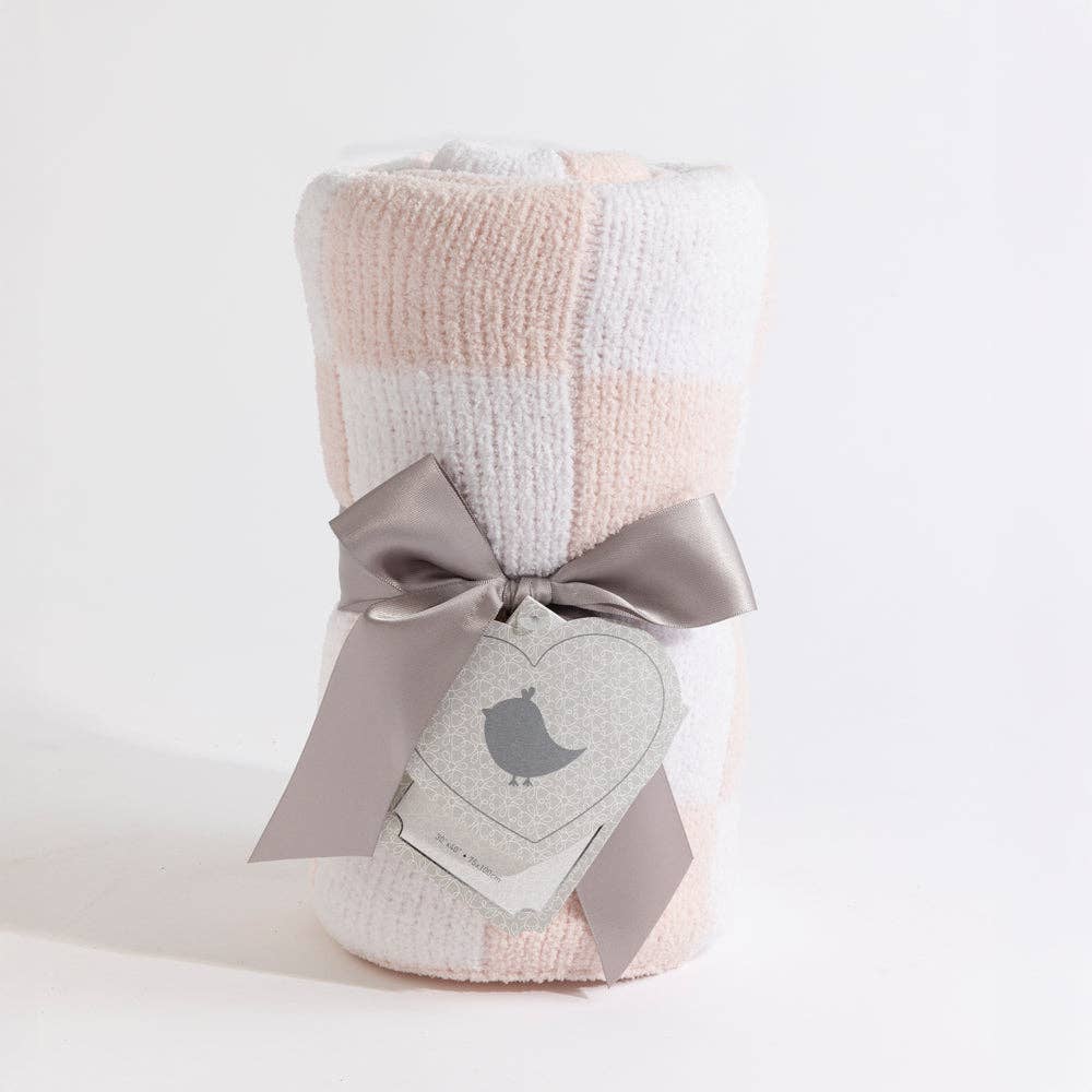 Chenille Blanket - Checkered Pink