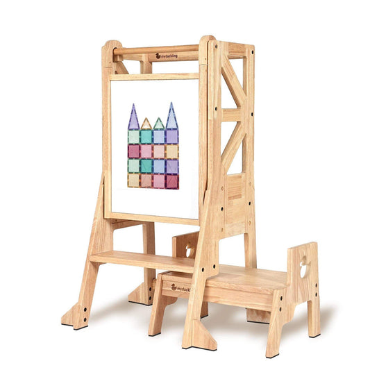 JALA Deluxe Solid Wood Adjustable Learning Tower - Flag with Duck Stool Handle