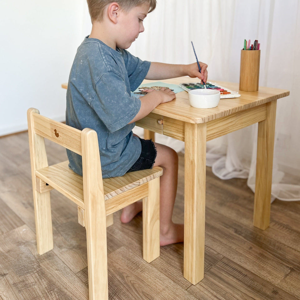 LINA Kids Study Table and Chair Set - Pinewood