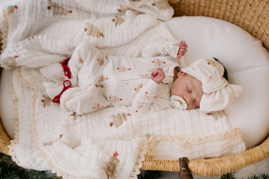 Little & Fern Gauze Lace Blanket | Christmas Trees